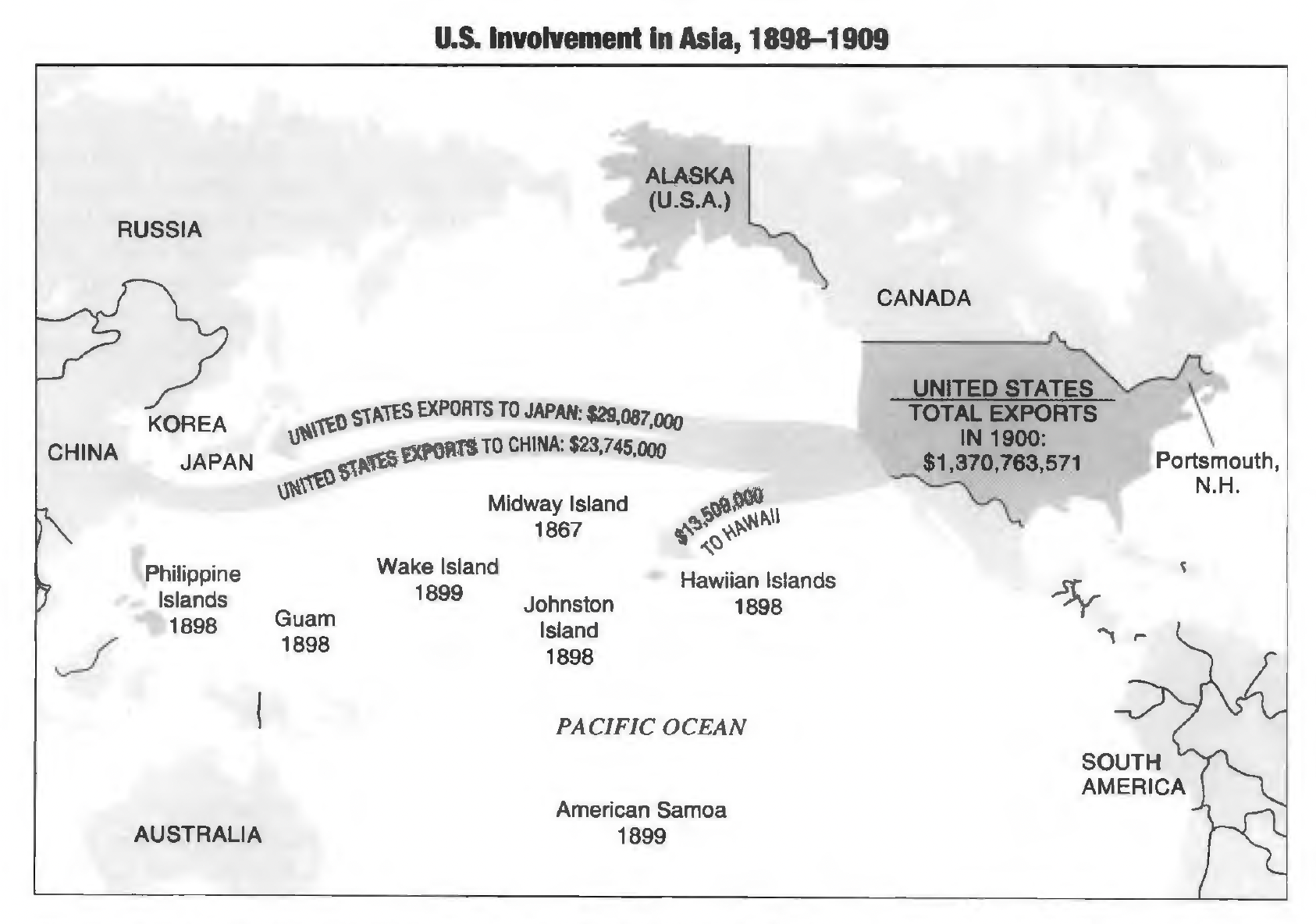 Map of U.S. involvement in Asia, 1898-1909